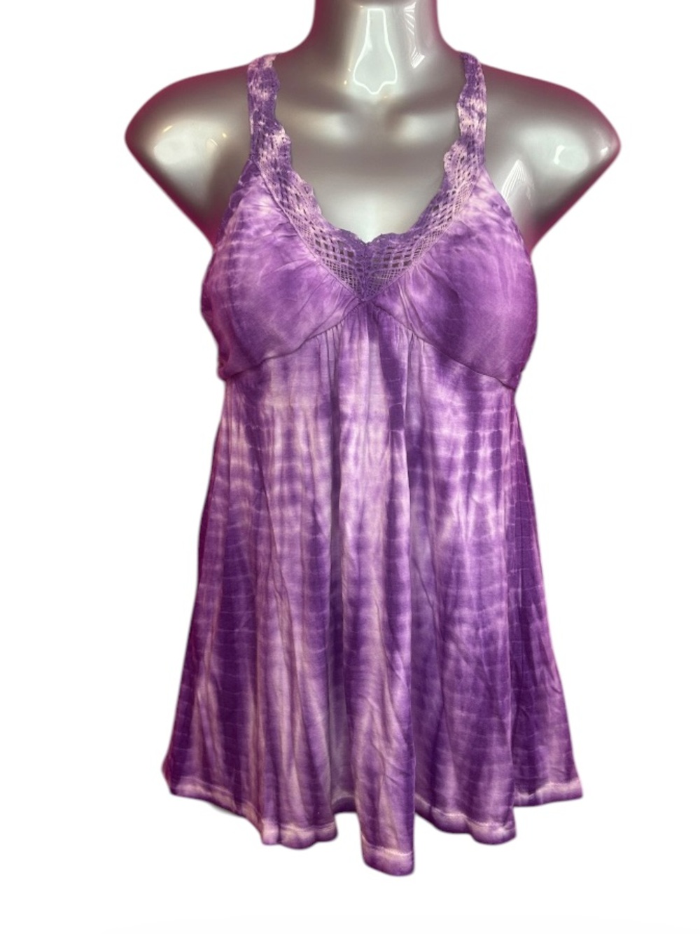 Candie’s Tie-Dye Purple Halter Top Lace Trim Y2K Medium